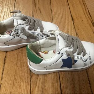 Baby Boy White Leather Sneakers with Blue and Green Accents